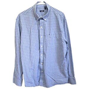 Izod Men's XL Cotton Long Sleeve Blue Plaid Button Down Shirt Button Cuff